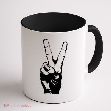 V Victory Sign Peace Symbol Hand White Print Cool Urban Great Gift Coffee Mug back