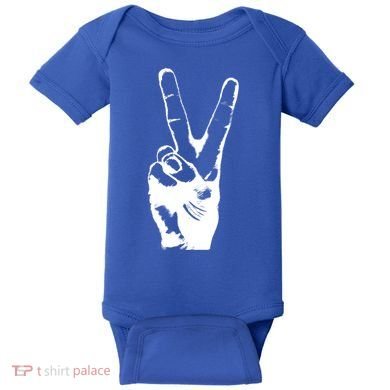 V Victory Sign Peace Symbol Hand White Print Cool Urban Great Gift Baby Bodysuit