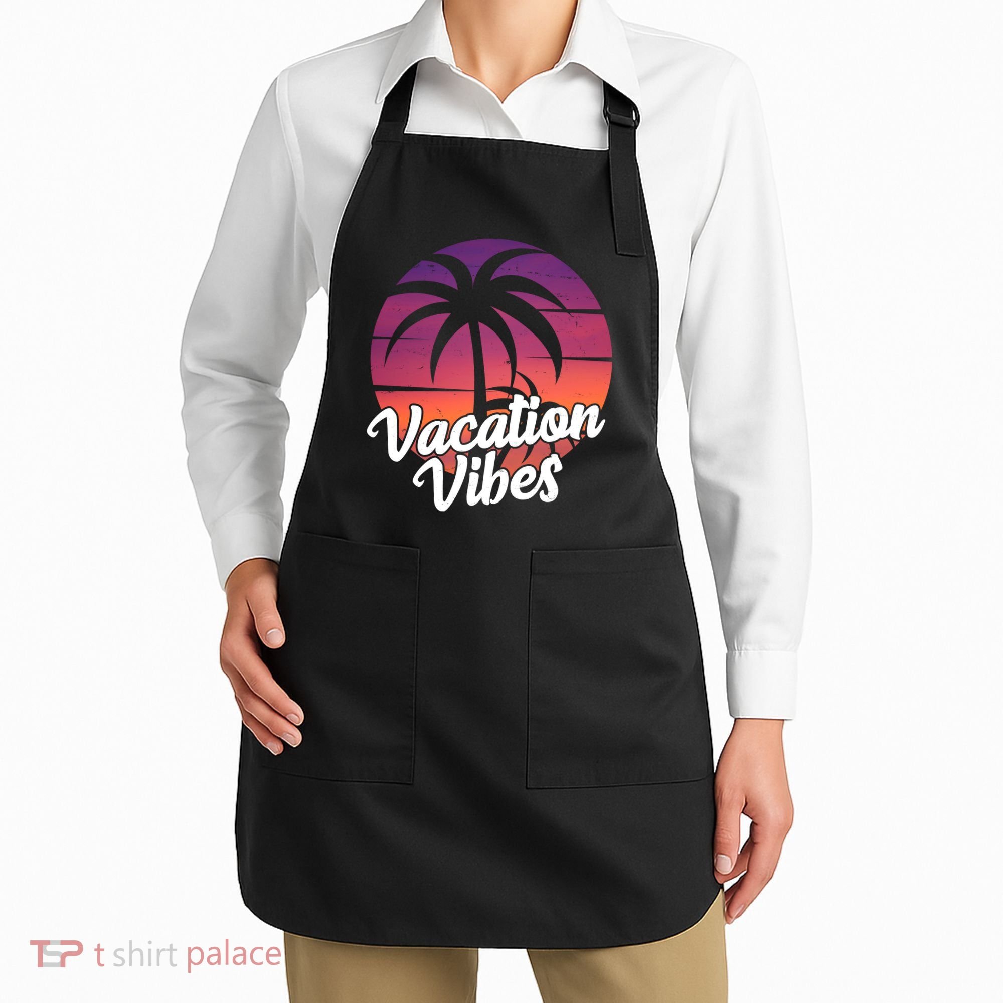 Vacation Vibes Tropical Retro Sunset Apron
