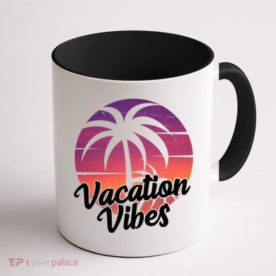 Vacation Vibes Tropical Retro Sunset Coffee Mug back