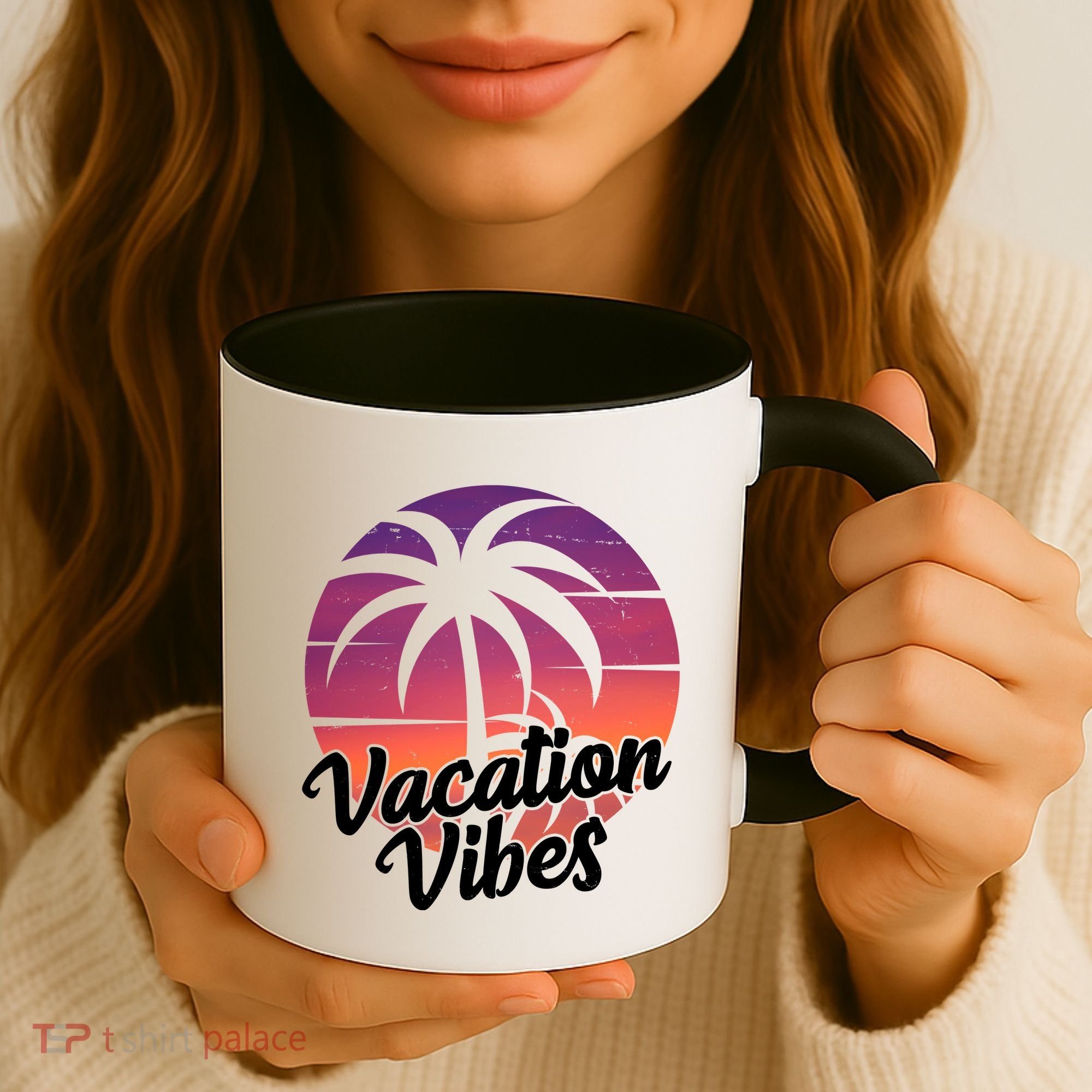 Vacation Vibes Tropical Retro Sunset Coffee Mug
