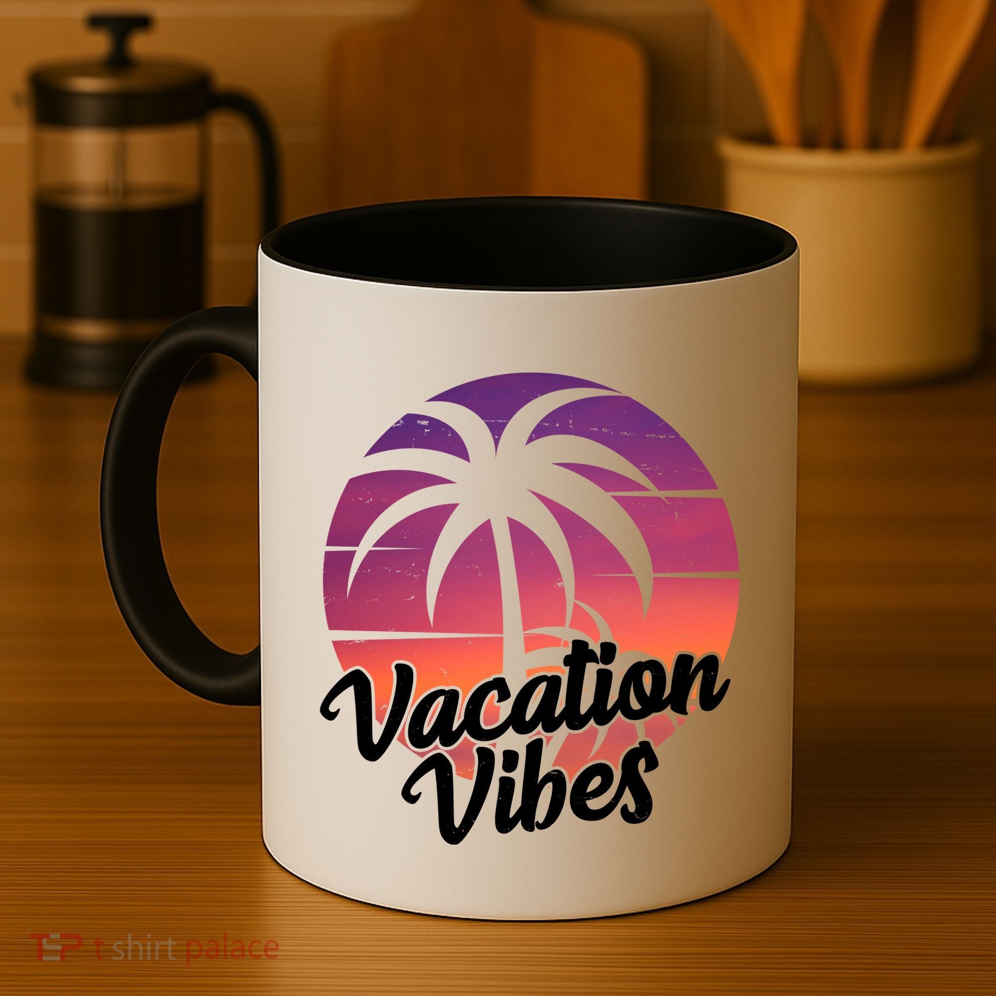 Vacation Vibes Tropical Retro Sunset Coffee Mug
