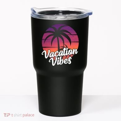 Vacation Vibes Tropical Retro Sunset Tumbler