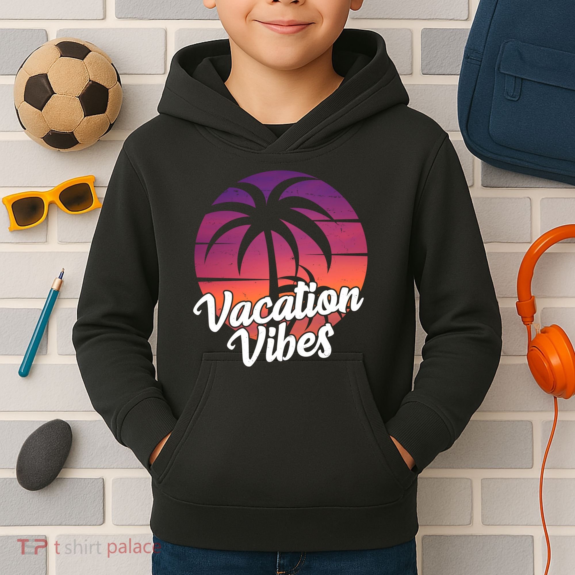 Vacation Vibes Tropical Retro Sunset Kids Hoodie