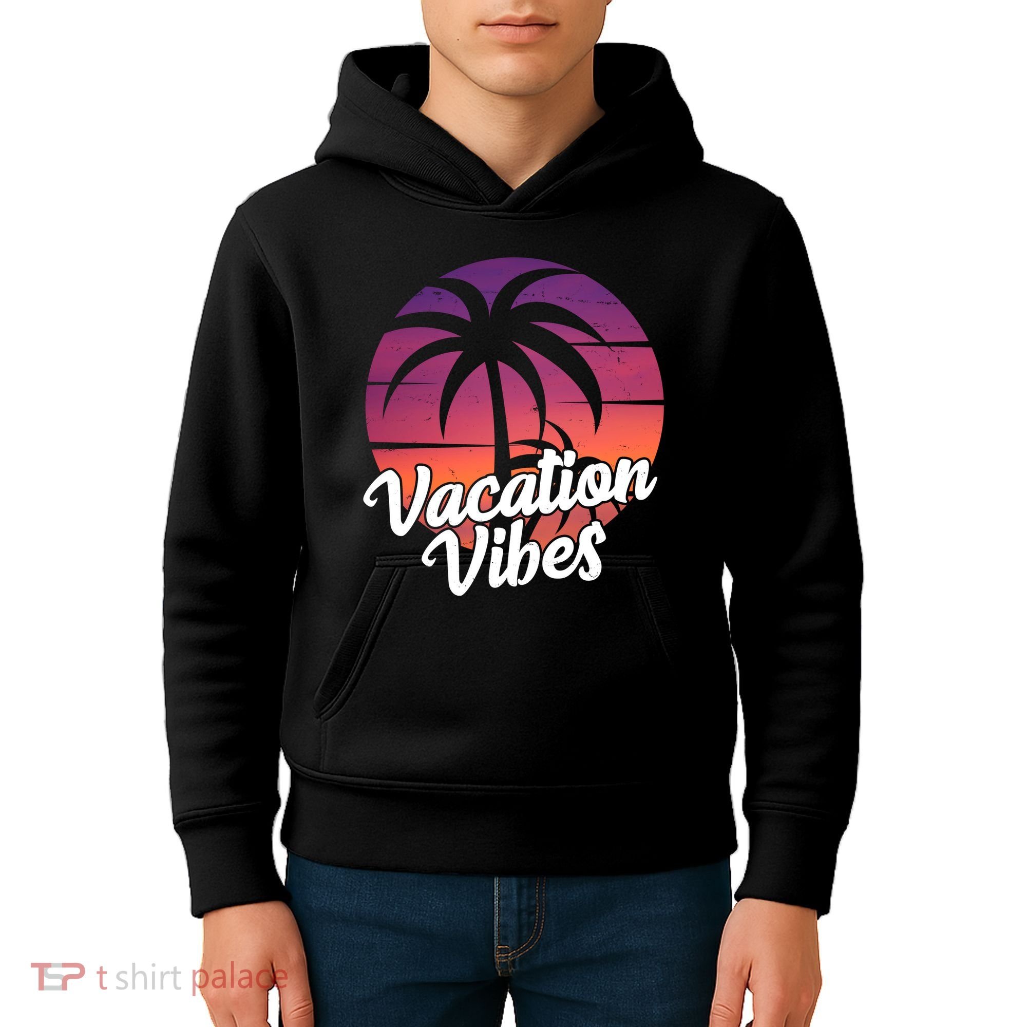Vacation Vibes Tropical Retro Sunset Kids Hoodie