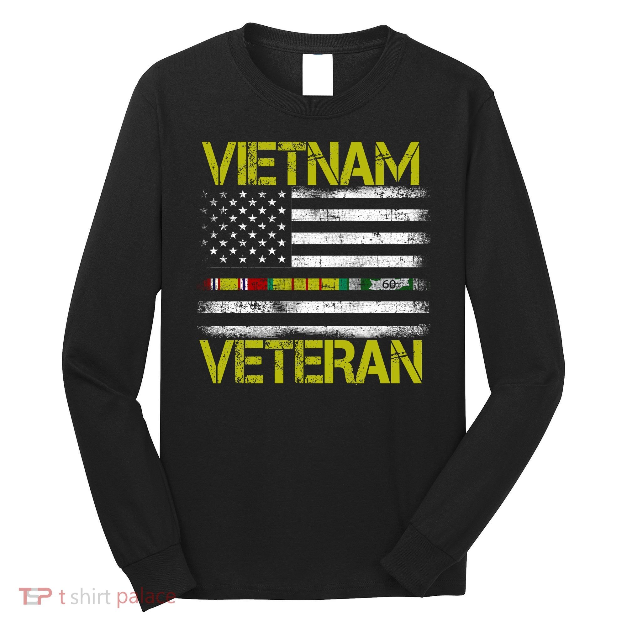 Vietnam Veteran USA Flag Ribbon Gift Long Sleeve Shirt