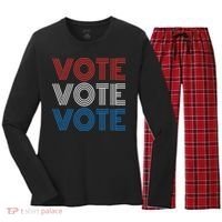 Vote Vote Vote Red White Blue Retro Election  Women's Long Sleeve Flannel Pajama Set  thumb 0