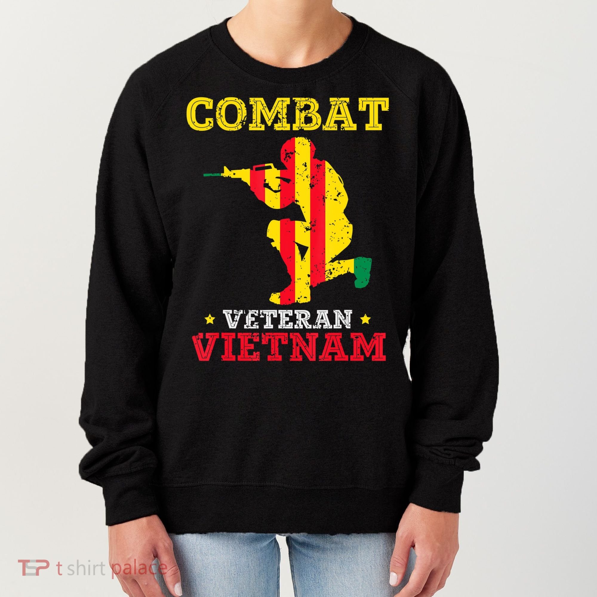 Vietnam Veteran With US Flag With Combat Boots Patriotic Women's Sweatshirt