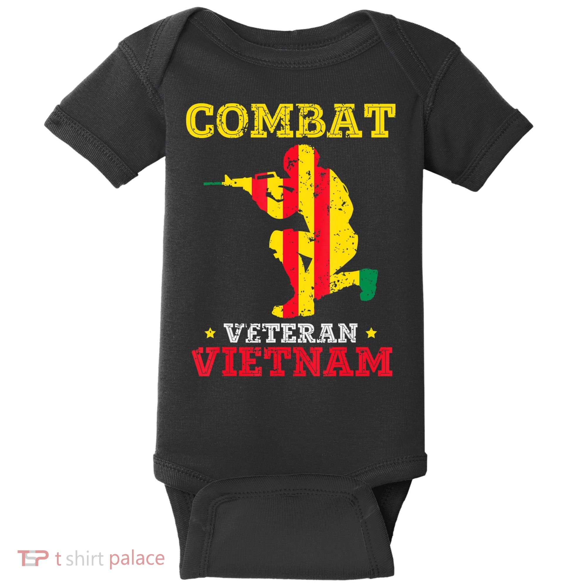 Vietnam Veteran With US Flag With Combat Boots Patriotic Baby Bodysuit