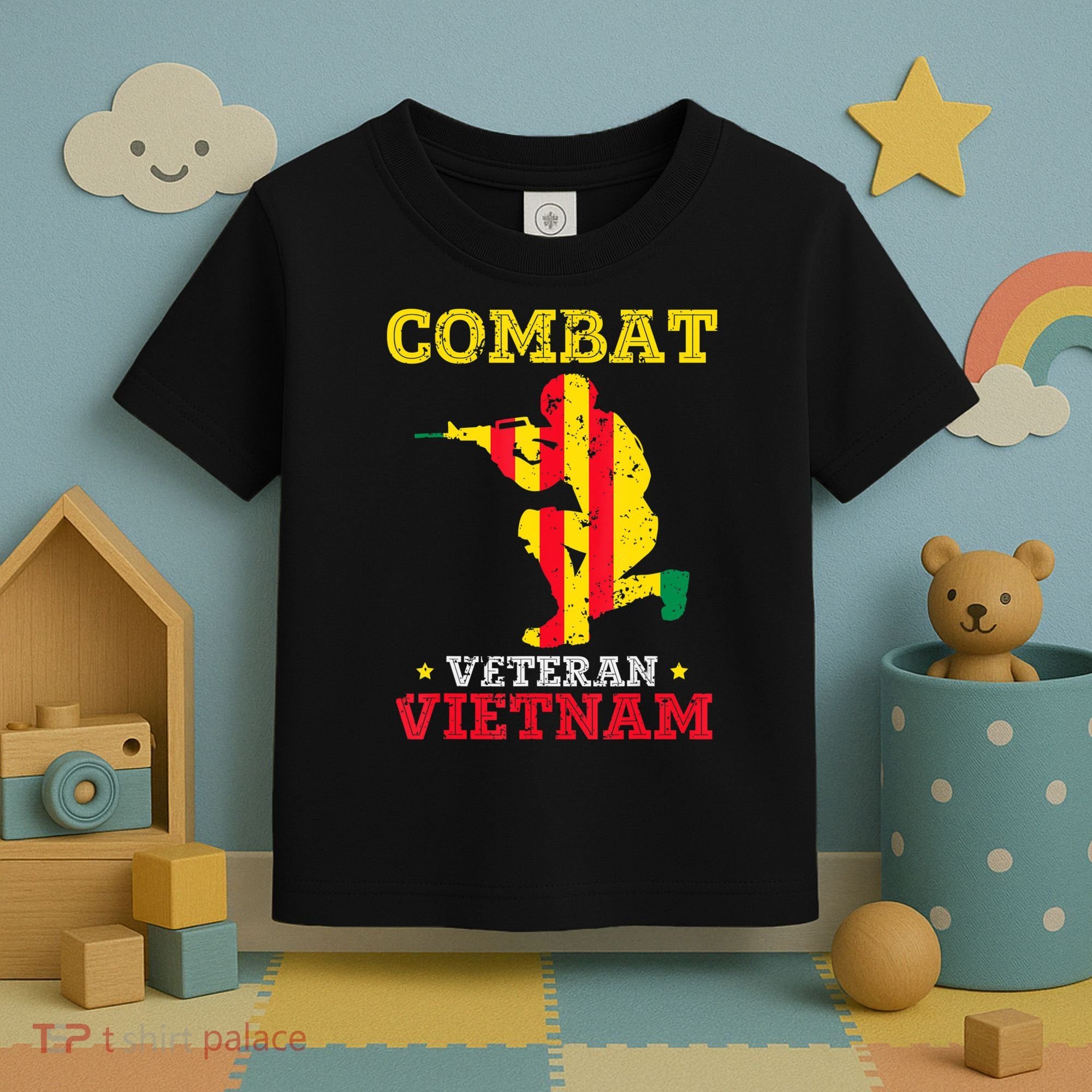 Vietnam Veteran With US Flag With Combat Boots Patriotic Toddler T-Shirt