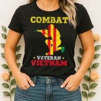 Vietnam Veteran With US Flag With Combat Boots Patriotic Women's T-Shirt thumb 2