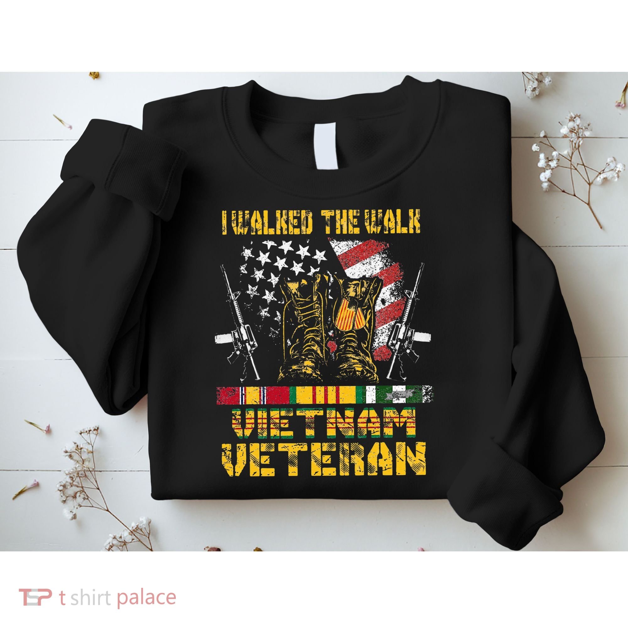 Vietnam Veteran With US Flag With Combat Boots Patriotic Sweatshirt