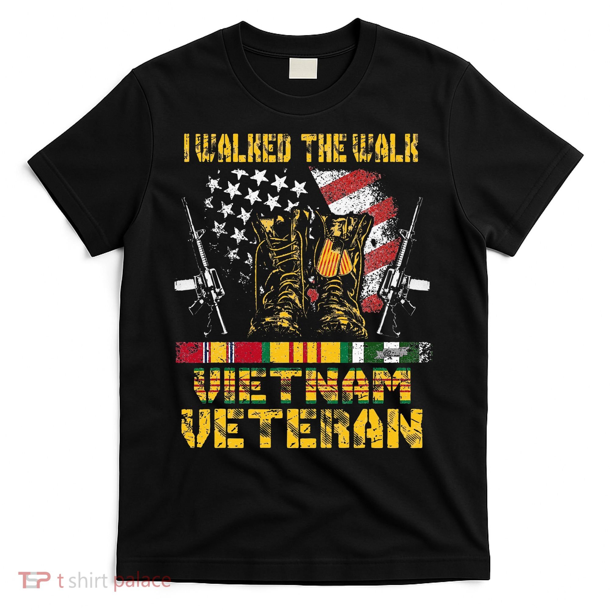 Vietnam Veteran With US Flag With Combat Boots Patriotic T-Shirt