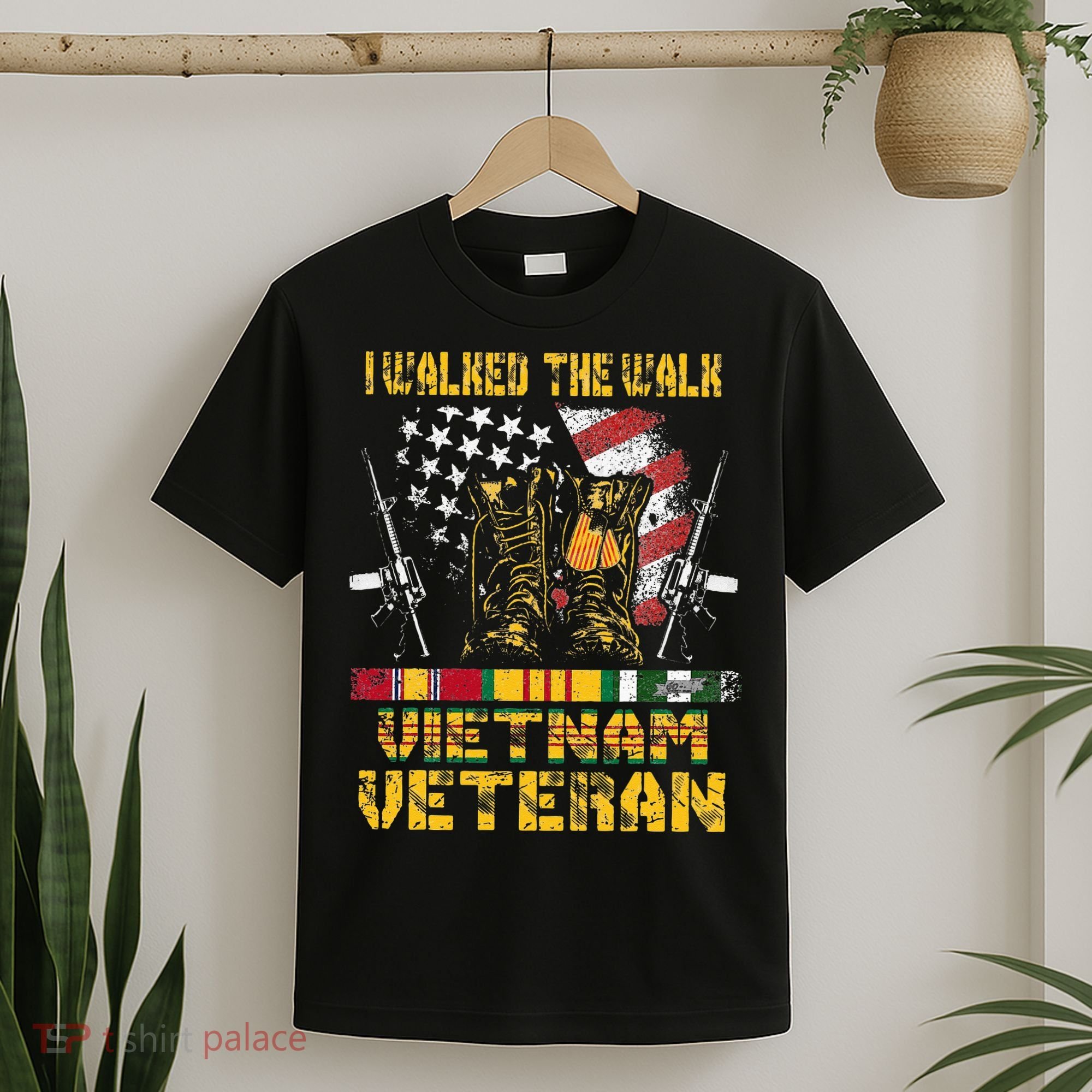 Vietnam Veteran With US Flag With Combat Boots Patriotic T-Shirt
