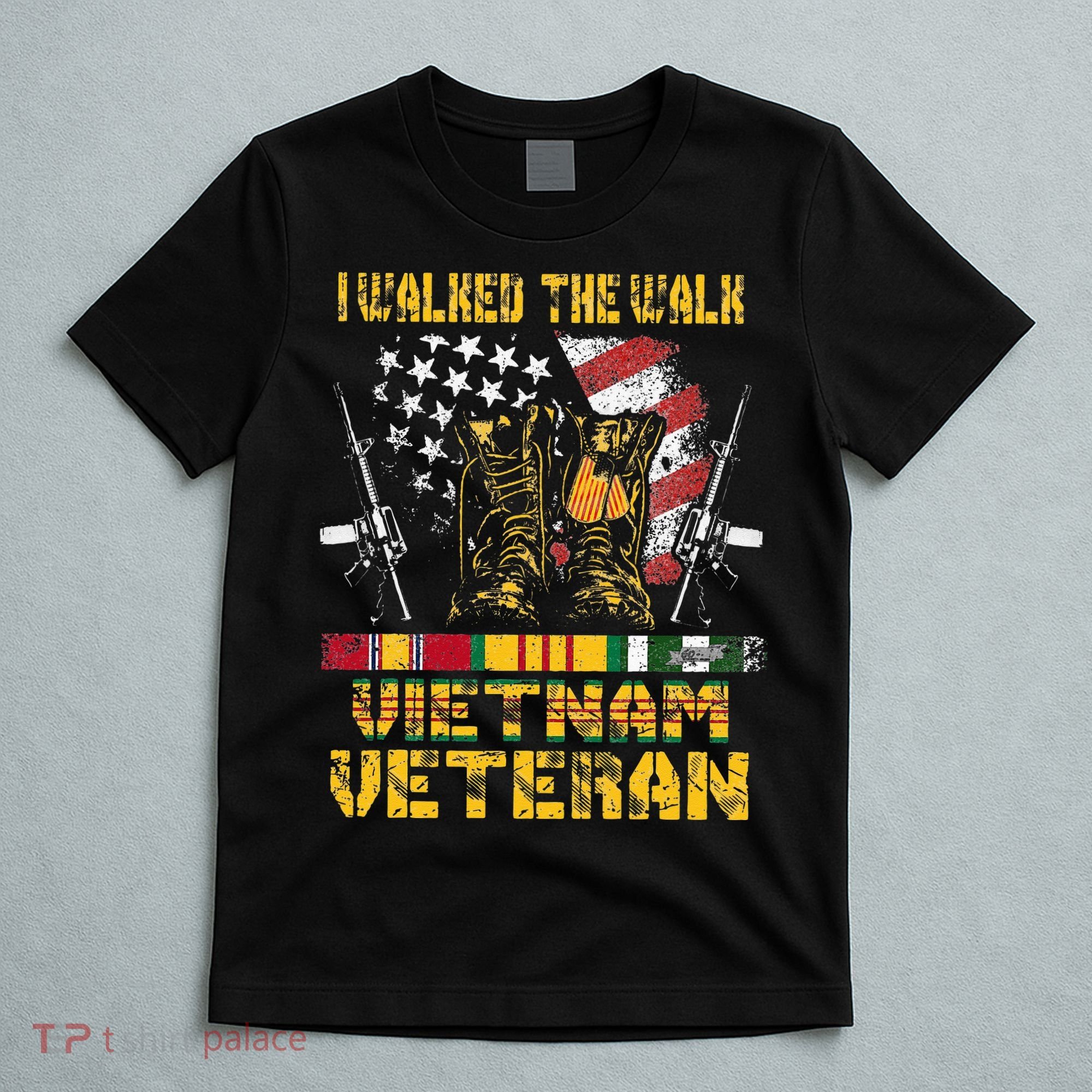 Vietnam Veteran With US Flag With Combat Boots Patriotic T-Shirt