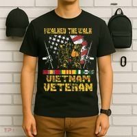 Vietnam Veteran With US Flag With Combat Boots Patriotic T-Shirt thumb 6