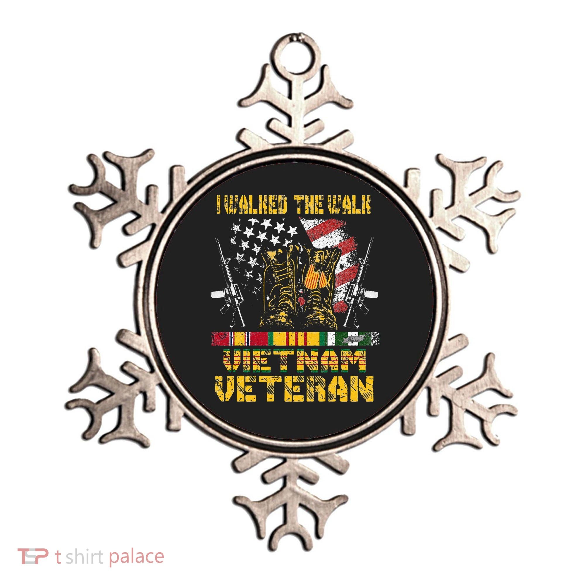 Vietnam Veteran With US Flag With Combat Boots Patriotic Ornament