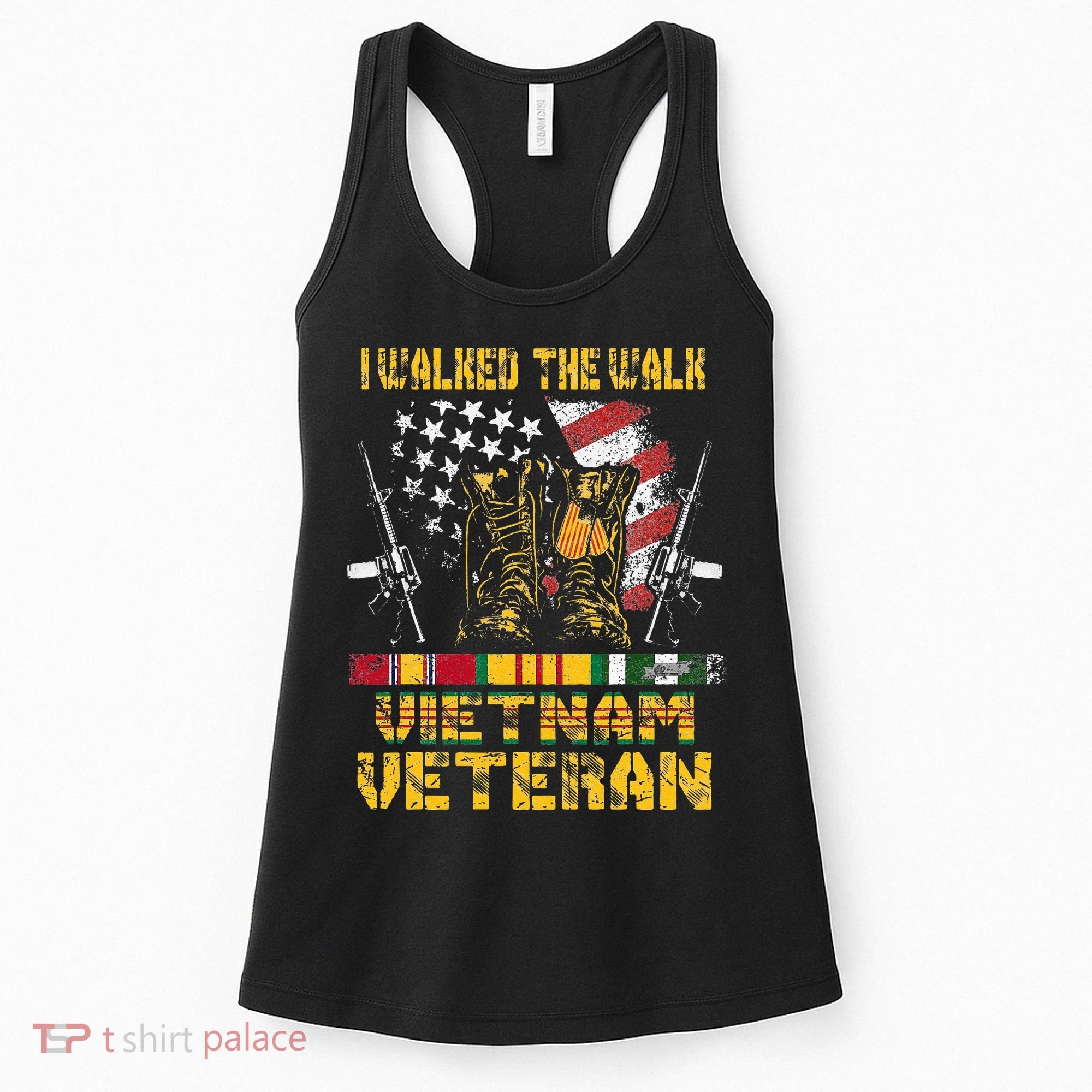 Vietnam Veteran With US Flag With Combat Boots Patriotic Women's Tank Top