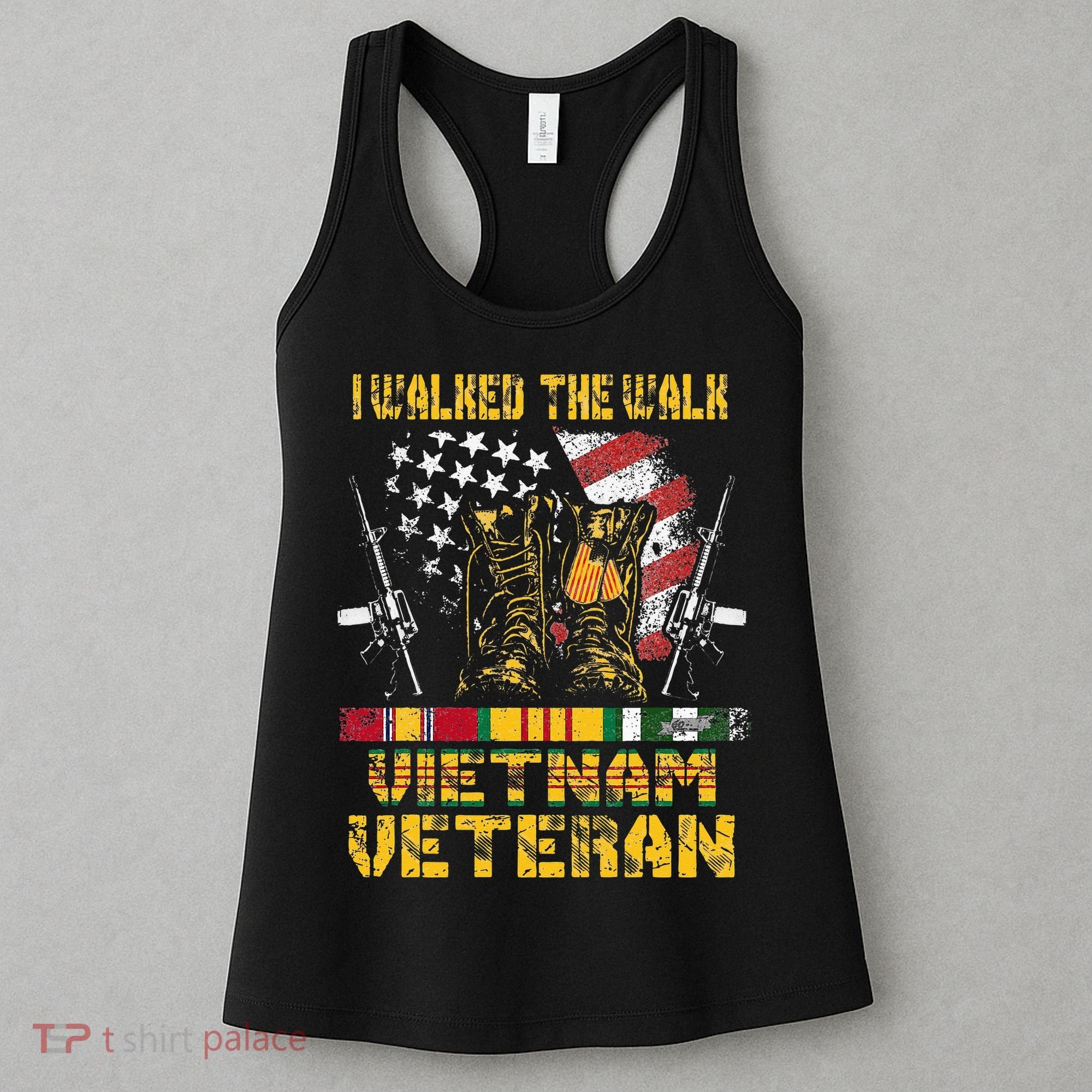 Vietnam Veteran With US Flag With Combat Boots Patriotic Women's Tank Top