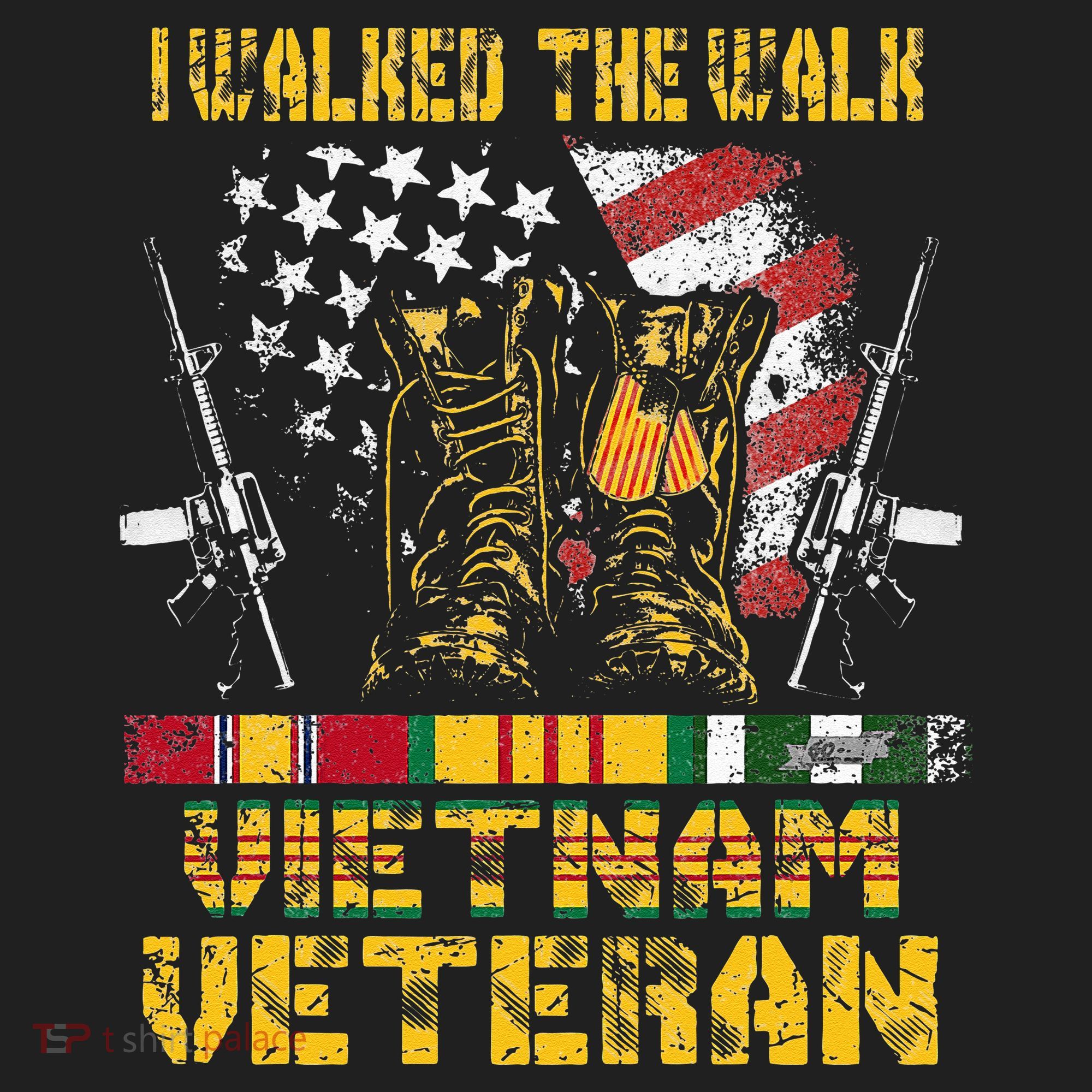 Vietnam Veteran With US Flag With Combat Boots Patriotic Hat