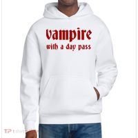 Vampire With A Day Pass. Funny Horror Goth Vampire District V.I.T. Heavyweight Hoodie thumb 0