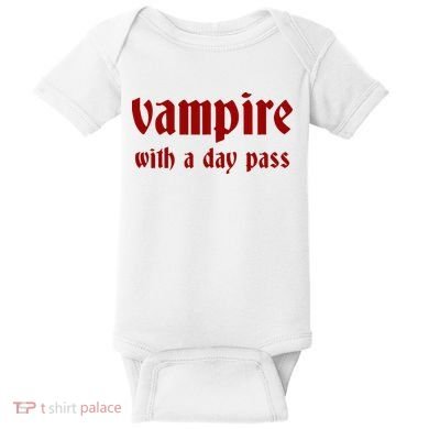 Vampire With A Day Pass. Funny Horror Goth Vampire Baby Bodysuit