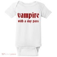 Vampire With A Day Pass. Funny Horror Goth Vampire Baby Bodysuit thumb 0
