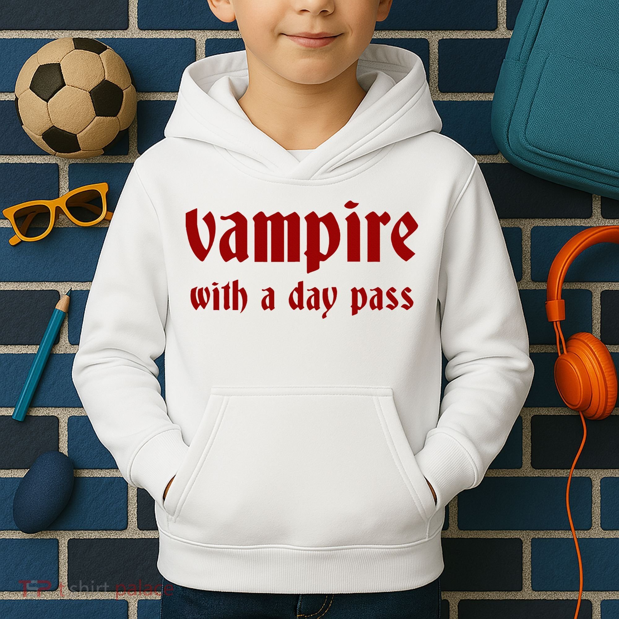 Vampire With A Day Pass. Funny Horror Goth Vampire Kids Hoodie