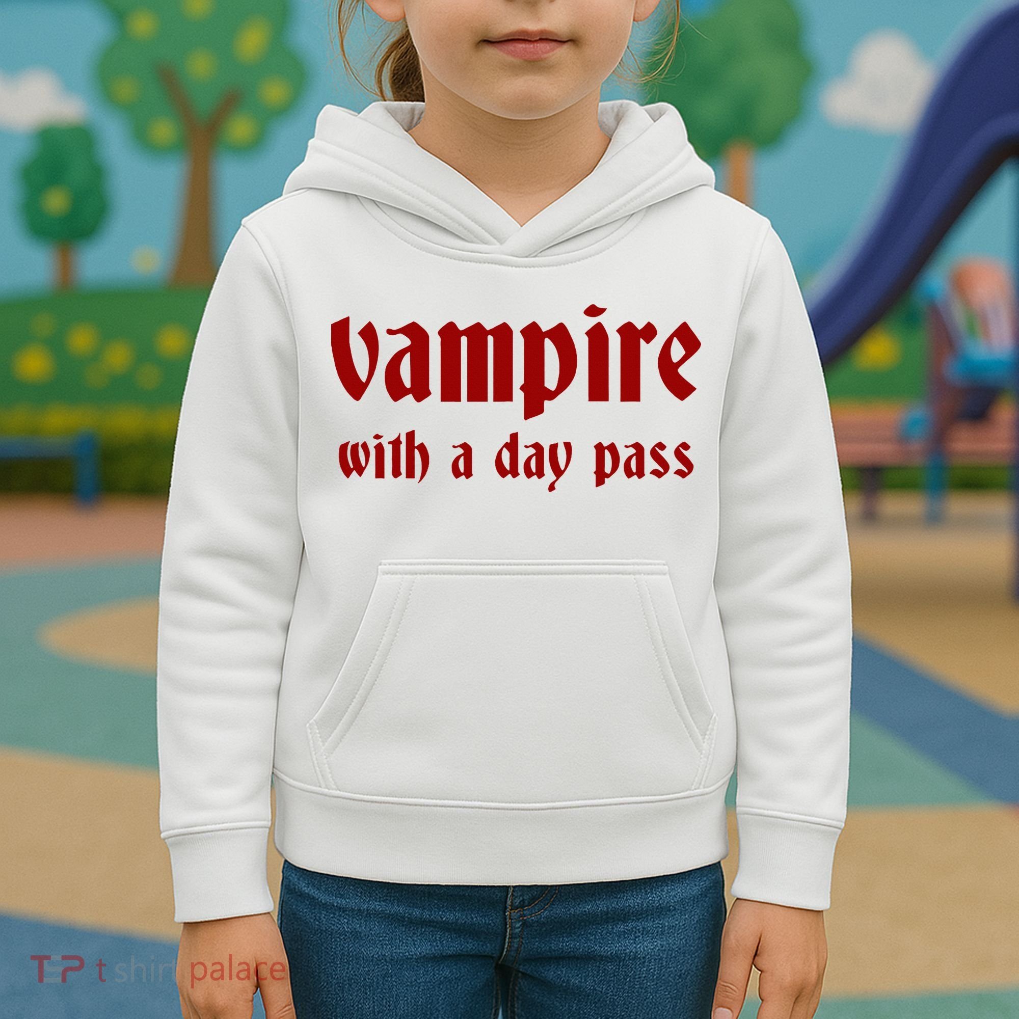 Vampire With A Day Pass. Funny Horror Goth Vampire Kids Hoodie