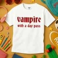 Vampire With A Day Pass. Funny Horror Goth Vampire Kids T-Shirt thumb 3