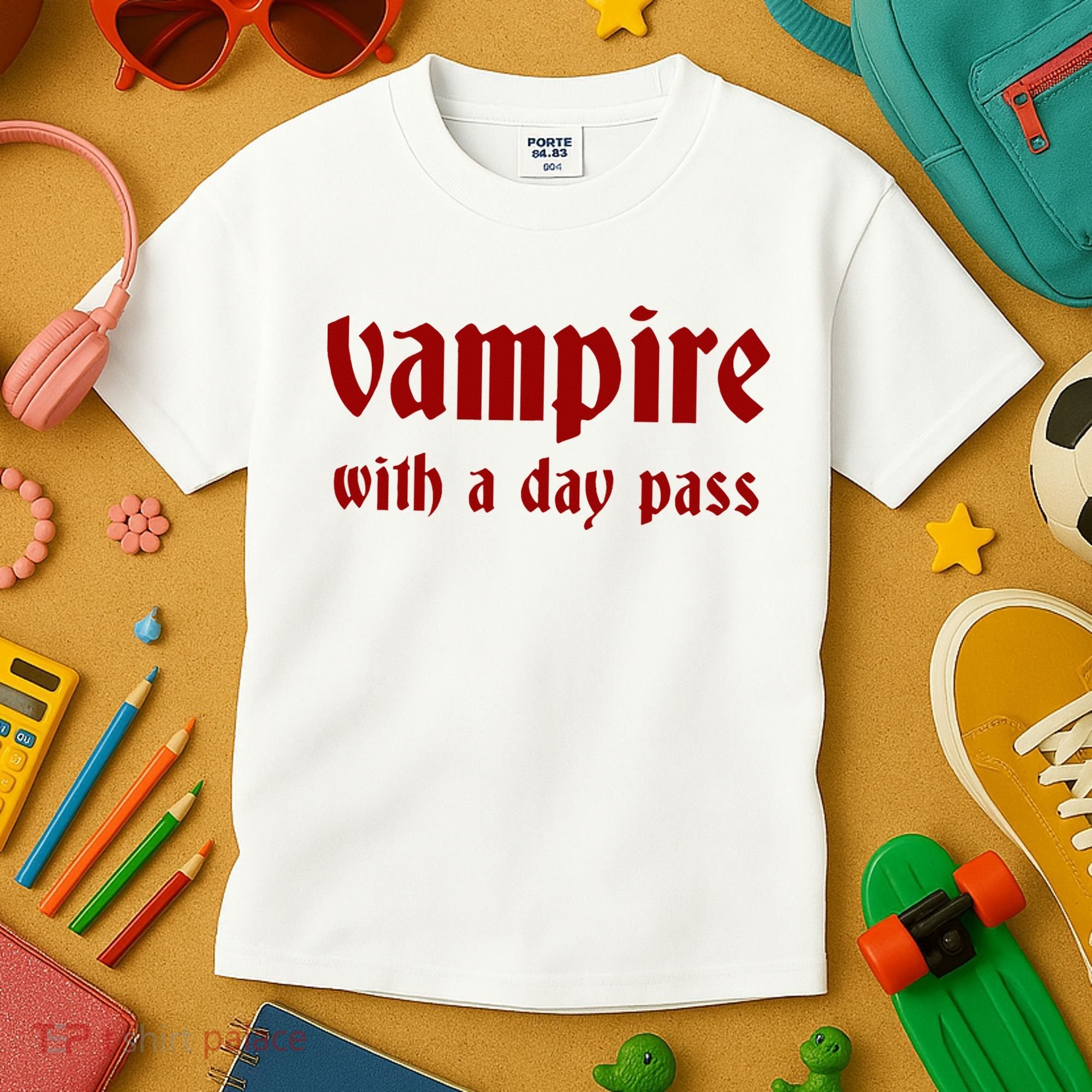 Vampire With A Day Pass. Funny Horror Goth Vampire Kids T-Shirt