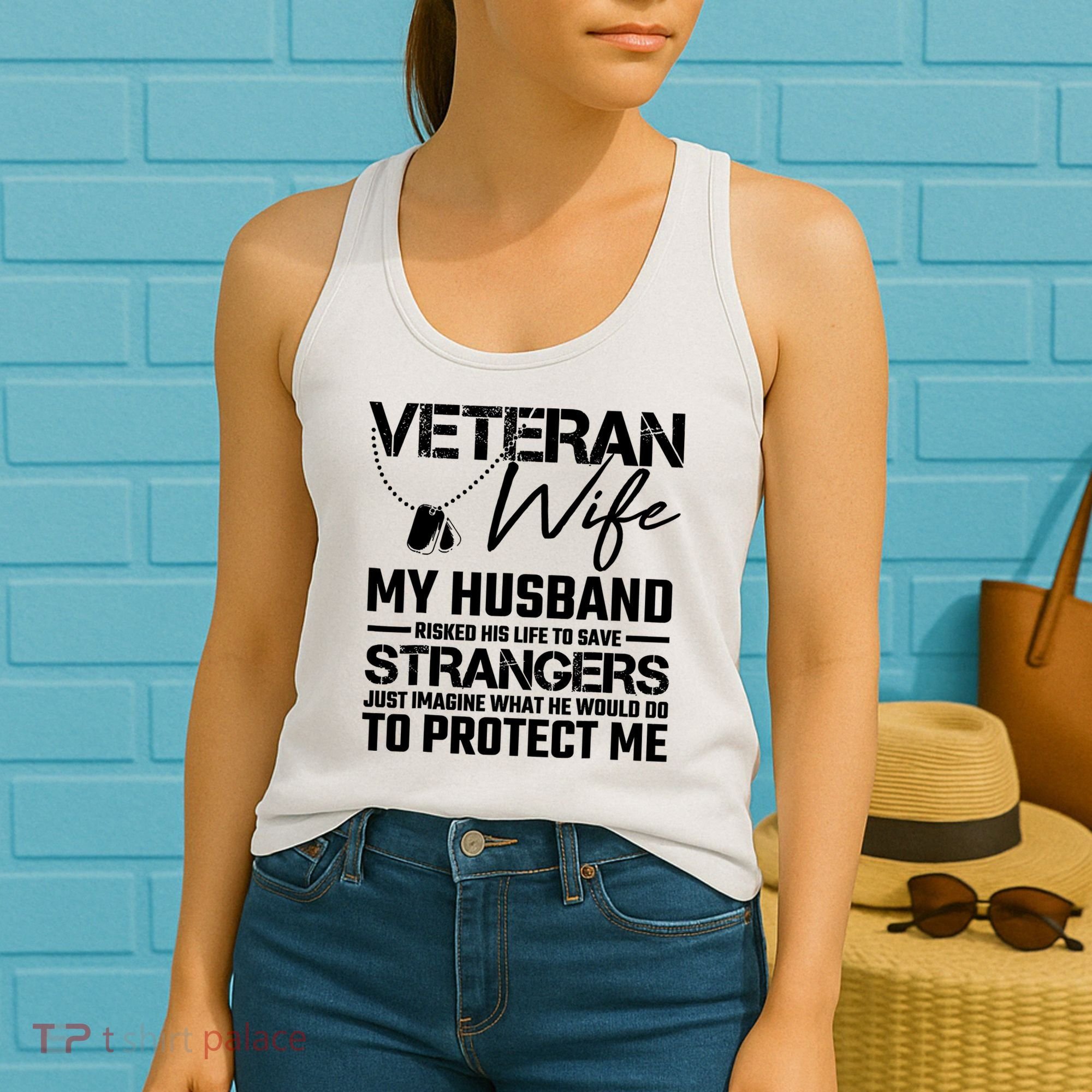 Veteran Wife Army Husband Soldier Saying Cool Military Women's Tank Top