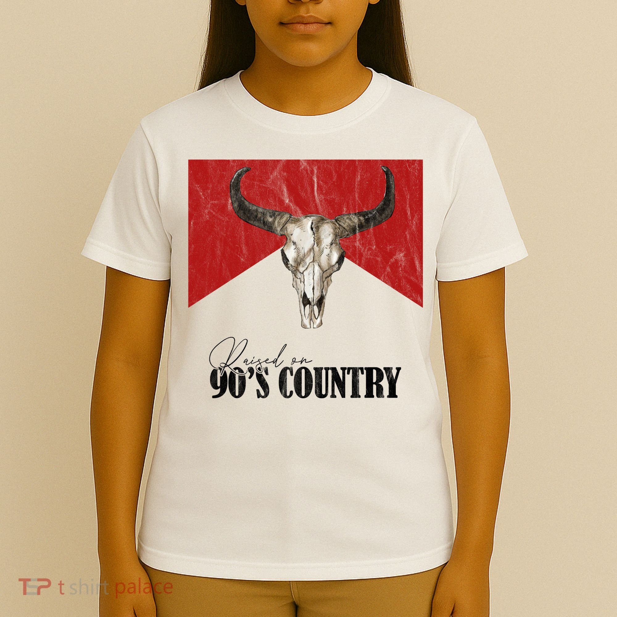Vintage Western Bull Skull Raised On 90s Country Music T-Shirt