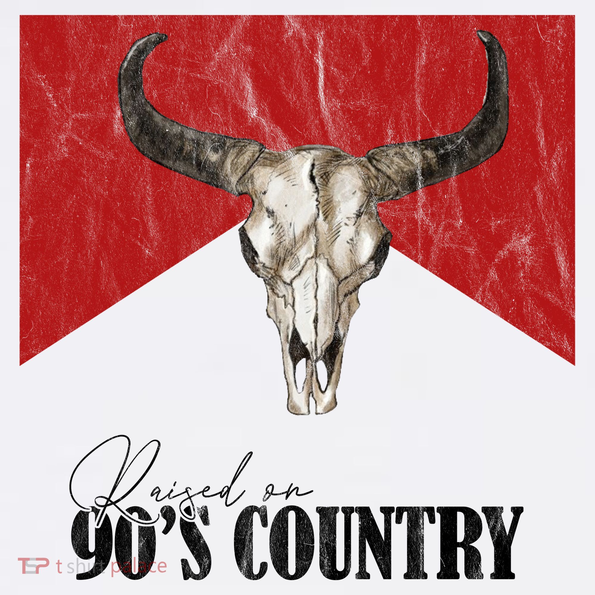 Vintage Western Bull Skull Raised On 90s Country Music T-Shirt