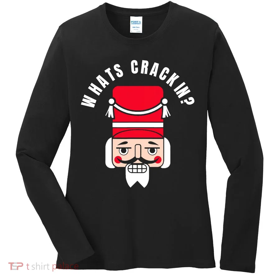 Vintage Whats Crackin Funny Christmas Nutcracker Women's Long Sleeve Shirt