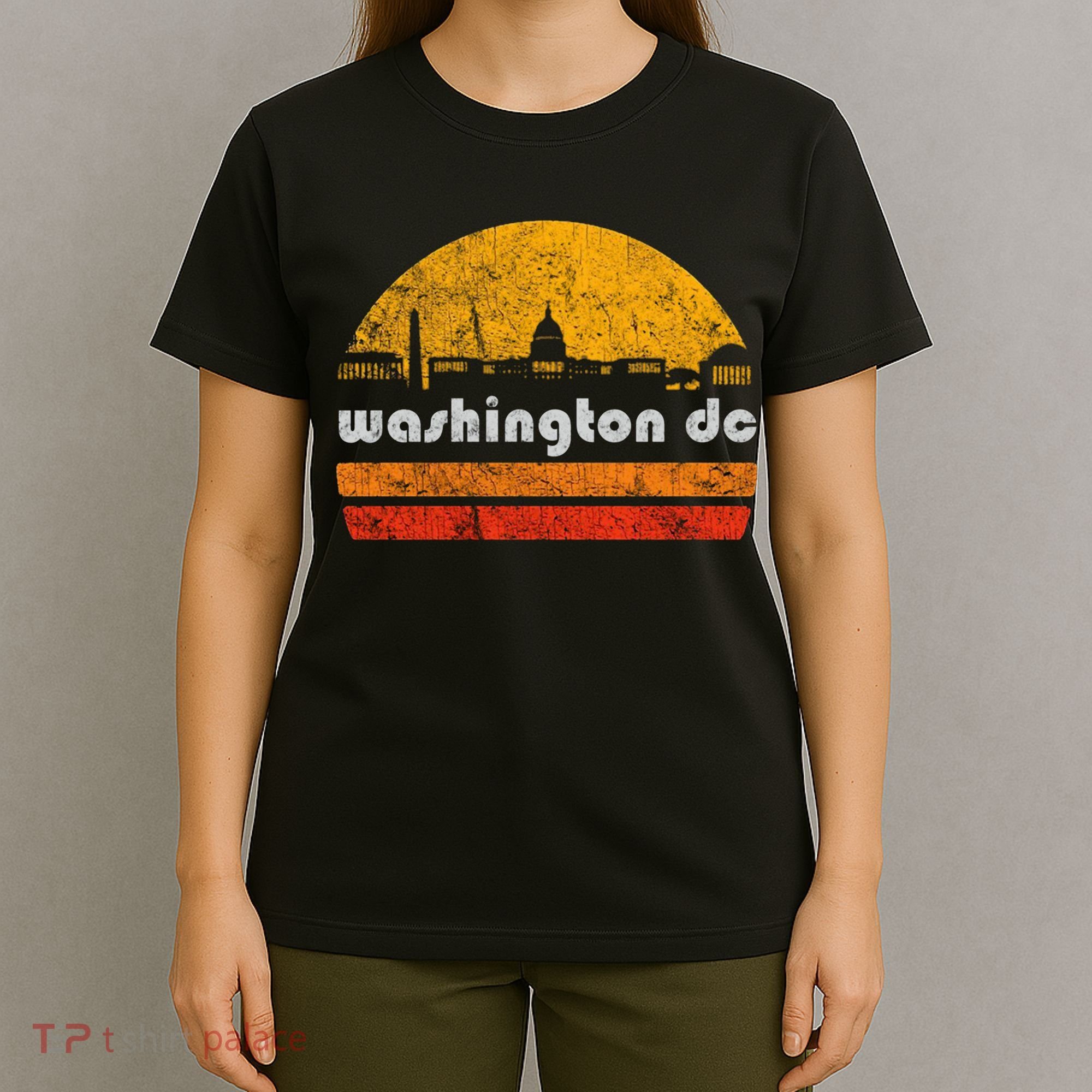 Vintage Washington DC City Skyline Retro Sunset Weathered T-Shirt