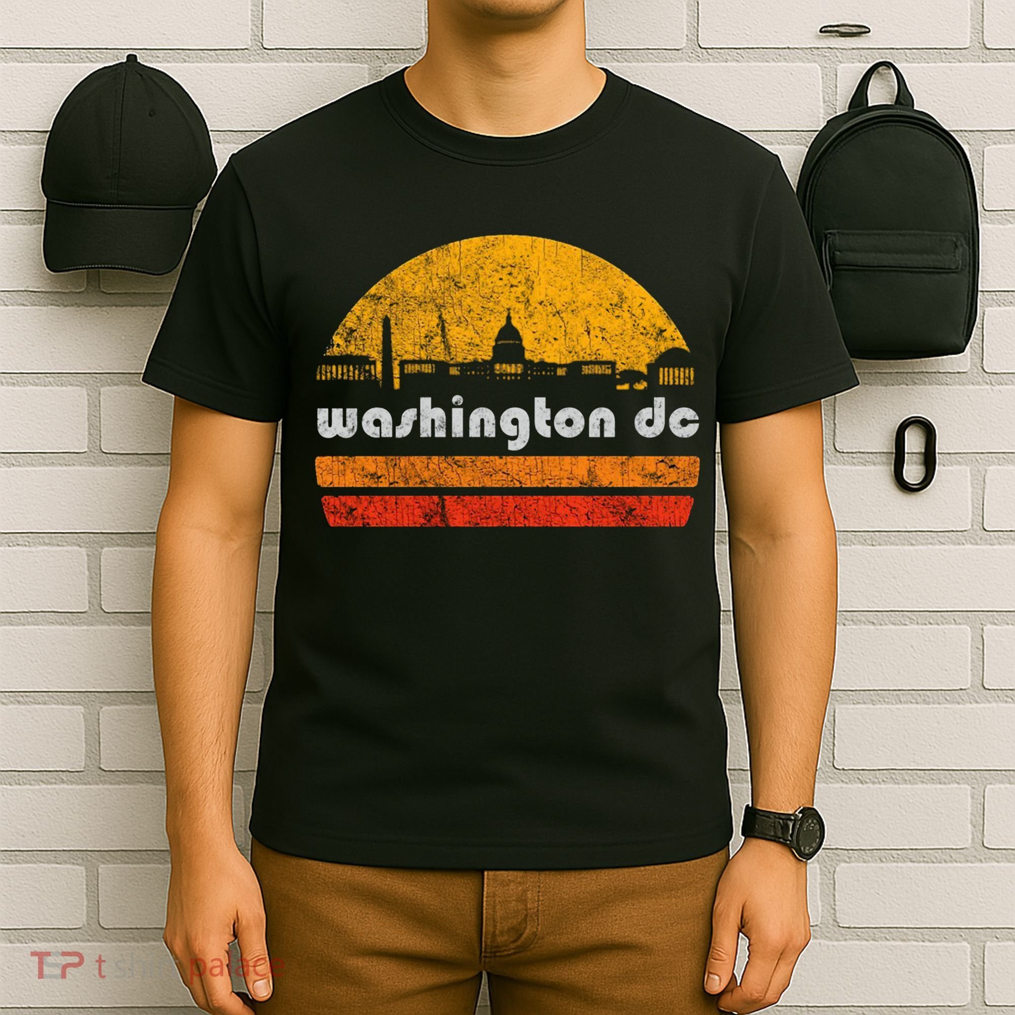 Vintage Washington DC City Skyline Retro Sunset Weathered T-Shirt