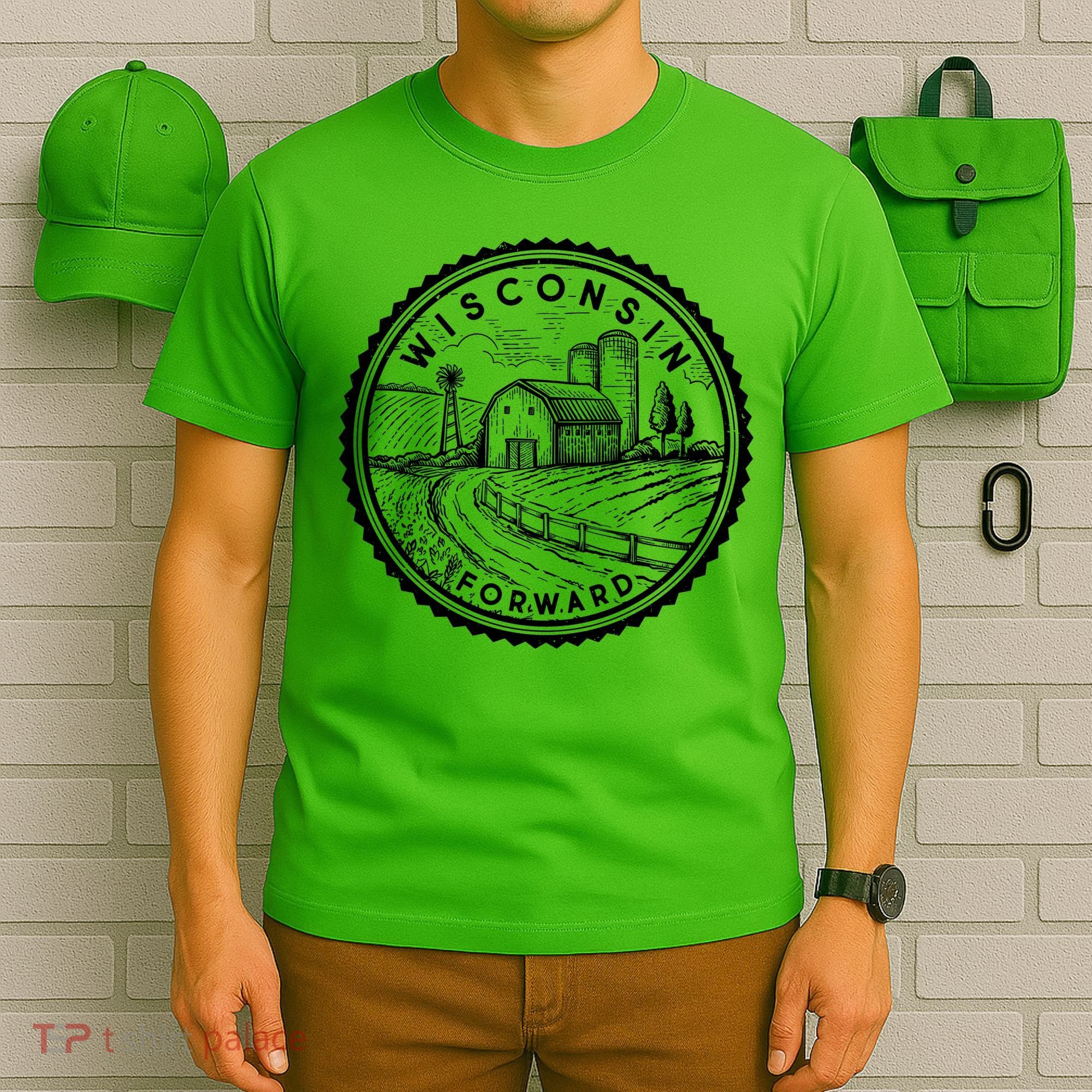 Vintage Wisconsin Forward Farmland Emblem Seal T-Shirt