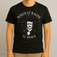 Vintage When It Rains It Poes Funny Edgar Allan Poe T-Shirt thumb 3