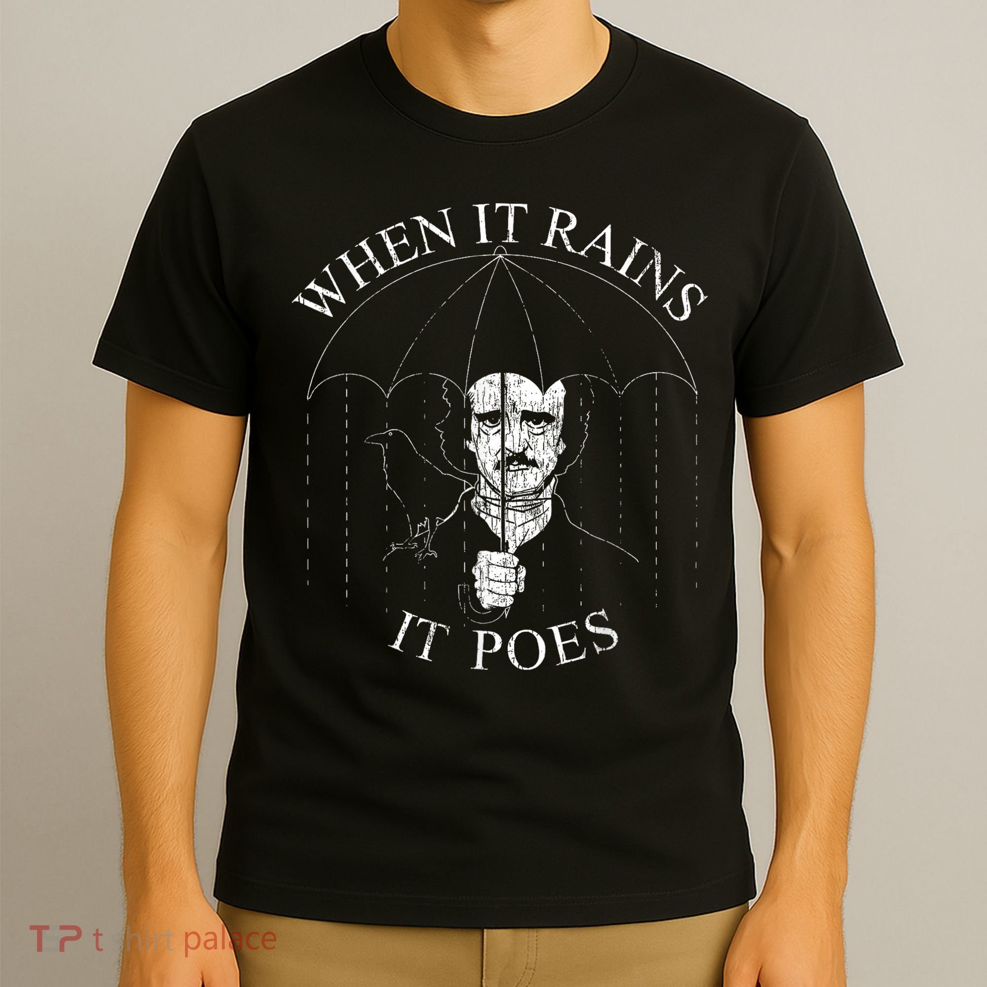 Vintage When It Rains It Poes Funny Edgar Allan Poe T-Shirt