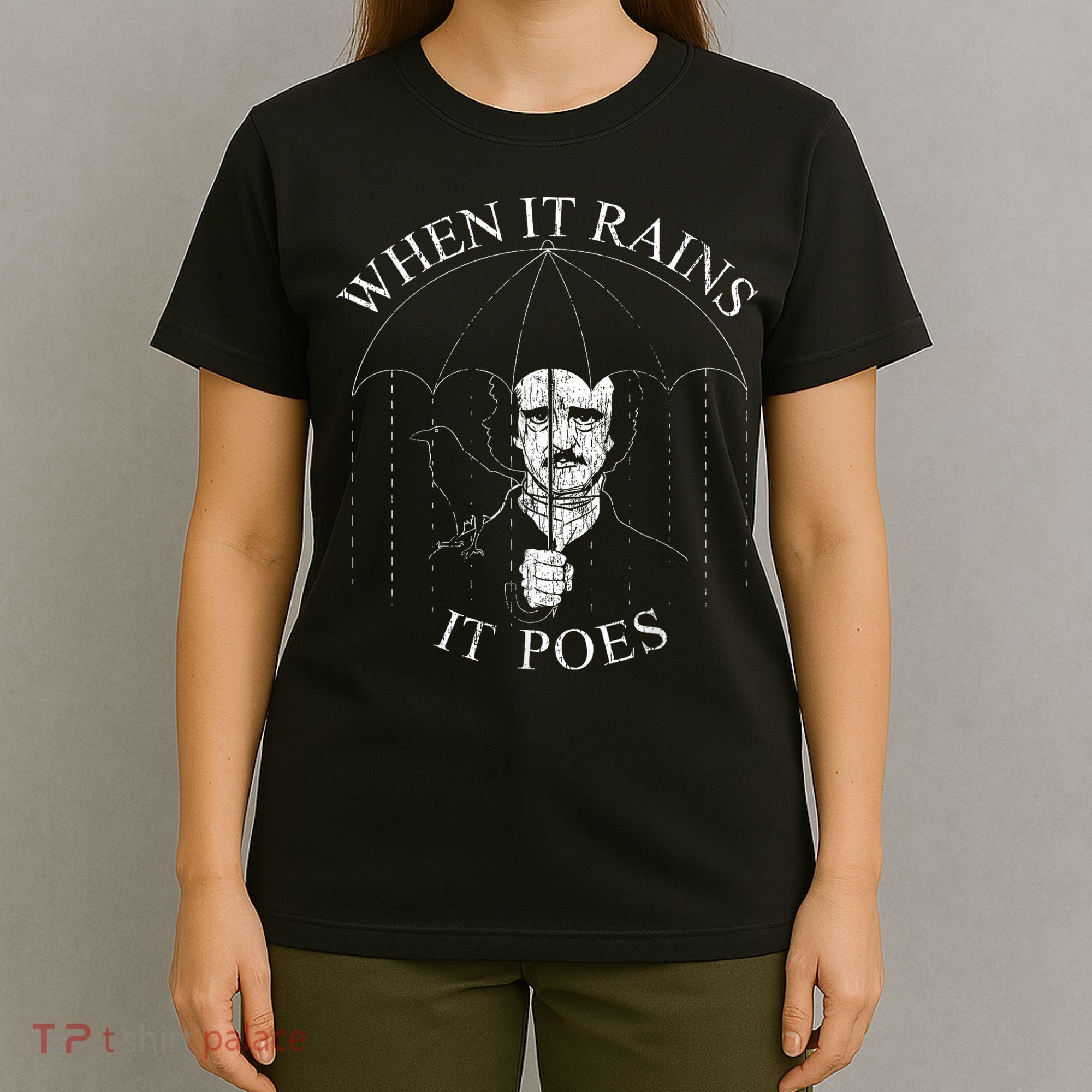 Vintage When It Rains It Poes Funny Edgar Allan Poe T-Shirt