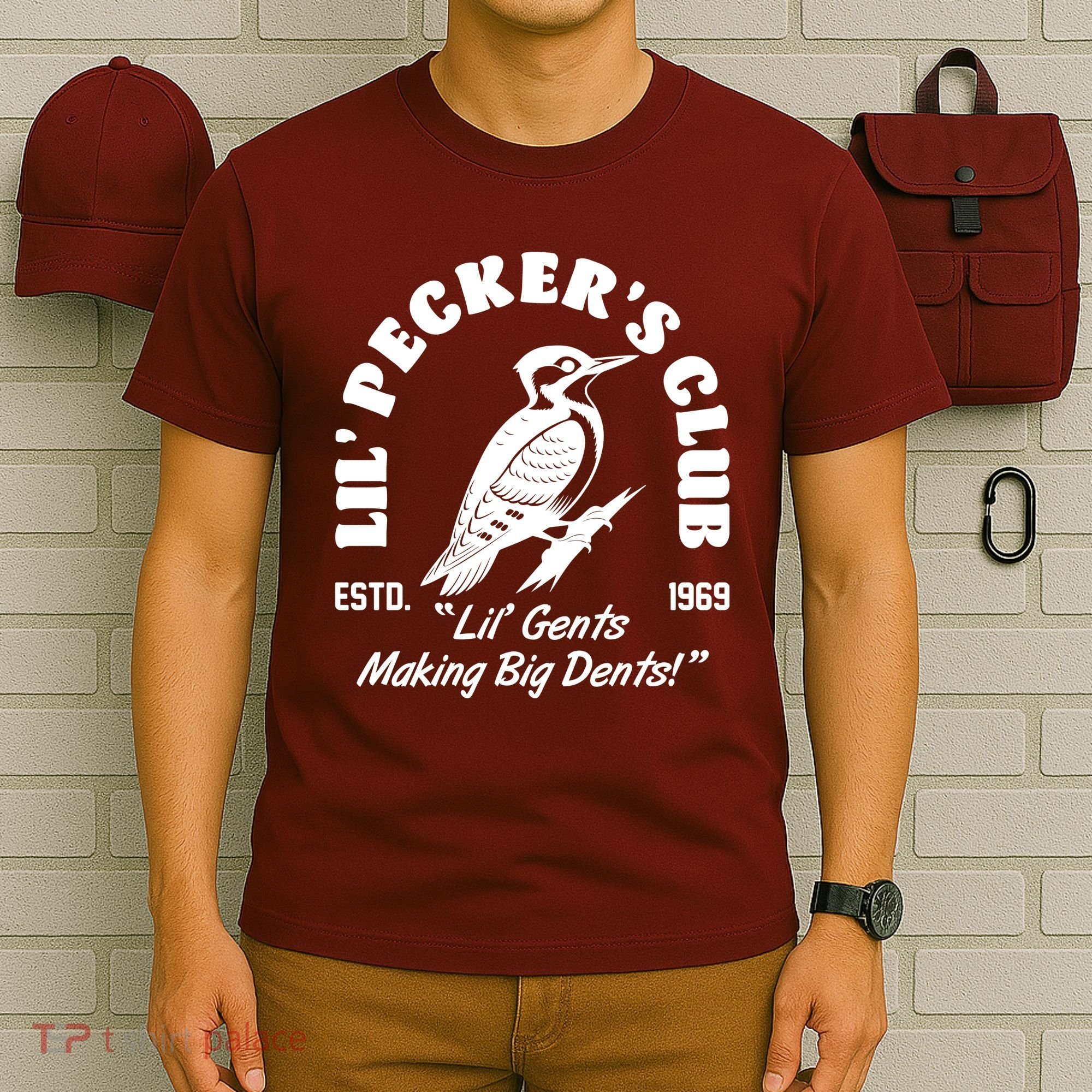 Vintage Woodpecker Lil Peckers Club Estd 1969 Lil Gents Making Big Dents T-Shirt