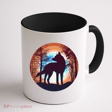 Vintage Wolf Moon Forest Coffee Mug back