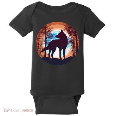 Vintage Wolf Moon Forest Baby Bodysuit