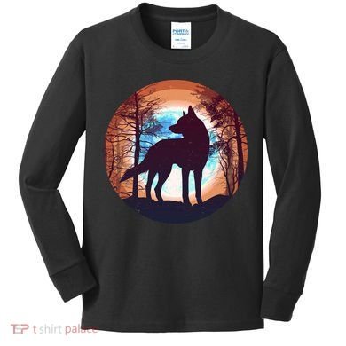 Vintage Wolf Moon Forest Kids Long Sleeve Shirt