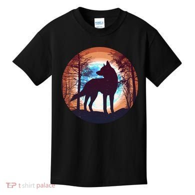 Vintage Wolf Moon Forest Kids T-Shirt