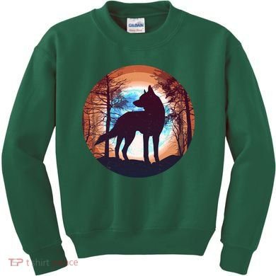 Vintage Wolf Moon Forest Kids Sweatshirt