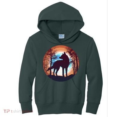 Vintage Wolf Moon Forest Kids Hoodie
