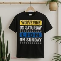 Vintage Wolverine On Saturday Lion On Sunday Detroit T-Shirt thumb 2