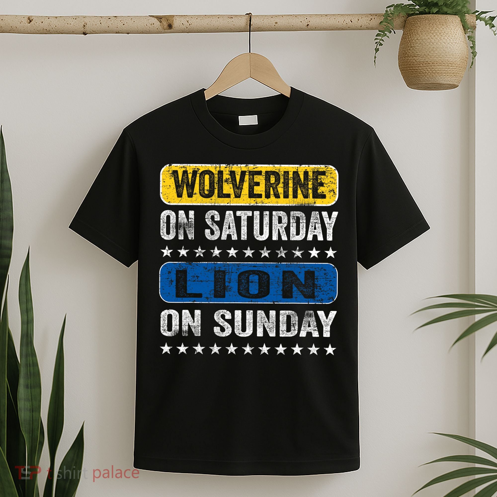 Vintage Wolverine On Saturday Lion On Sunday Detroit T-Shirt